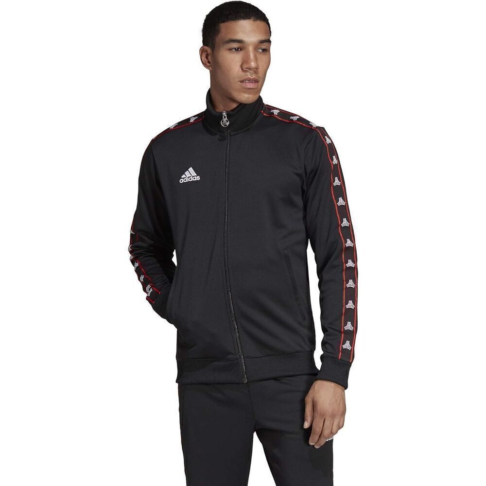 Adidas Originals Tan Tape Clubhouse Men's Track Jacket Black Red Small S NWT
